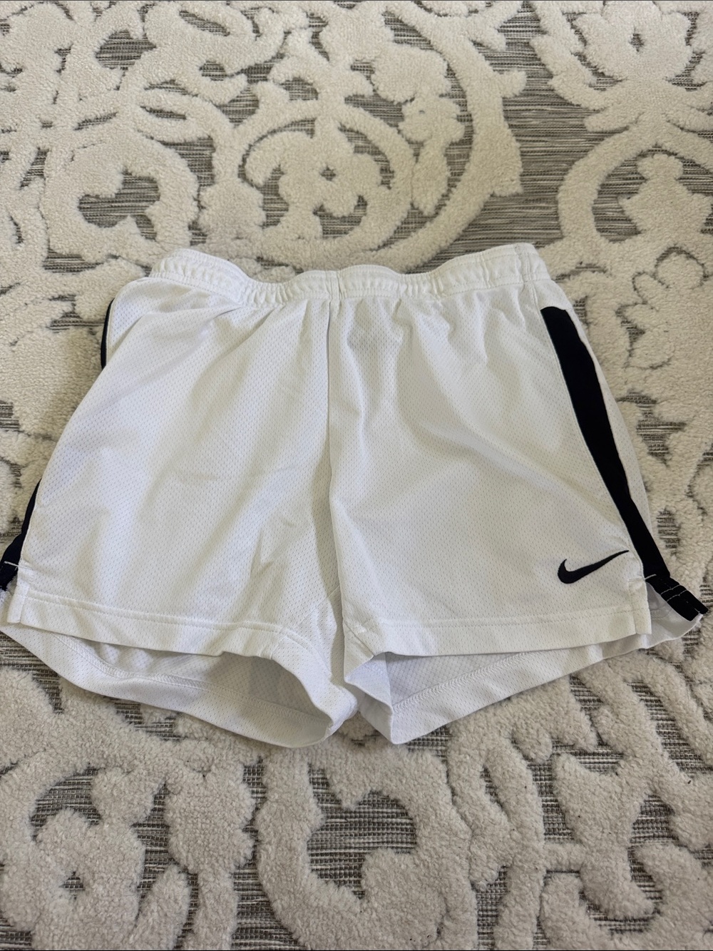 Nike White Athletic Mesh Shorts with Black Side Panels